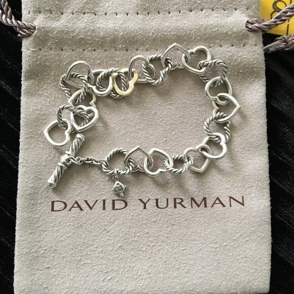 Authentic David Yurman .925 Sterling Silver 750 18K Gold Heart Toggle Bracelet - Picture 1 of 7